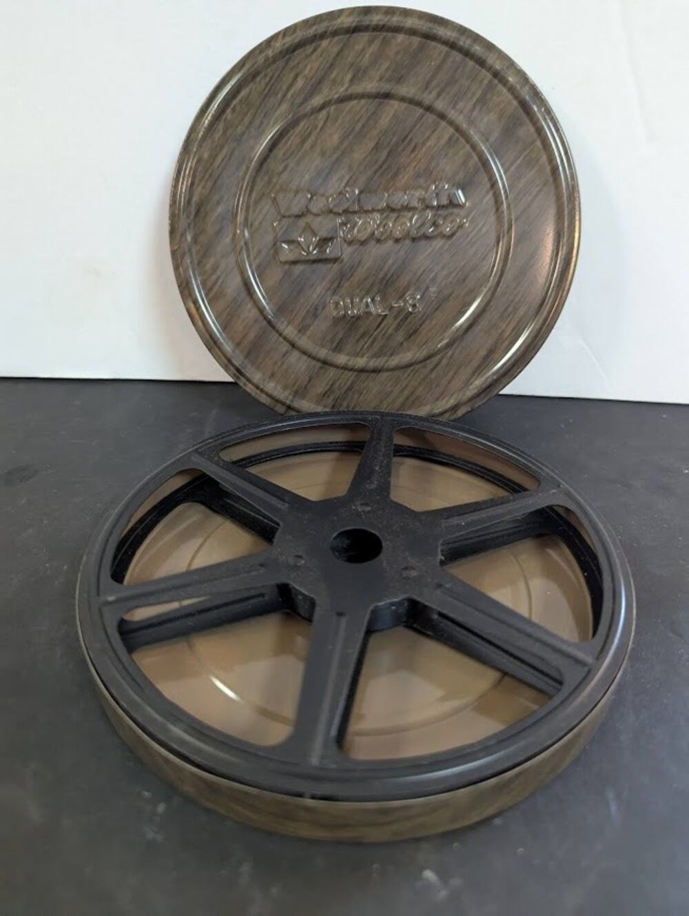 Vintage Woolworth feel reel with cover. MOVIE PROP metal decor movie room